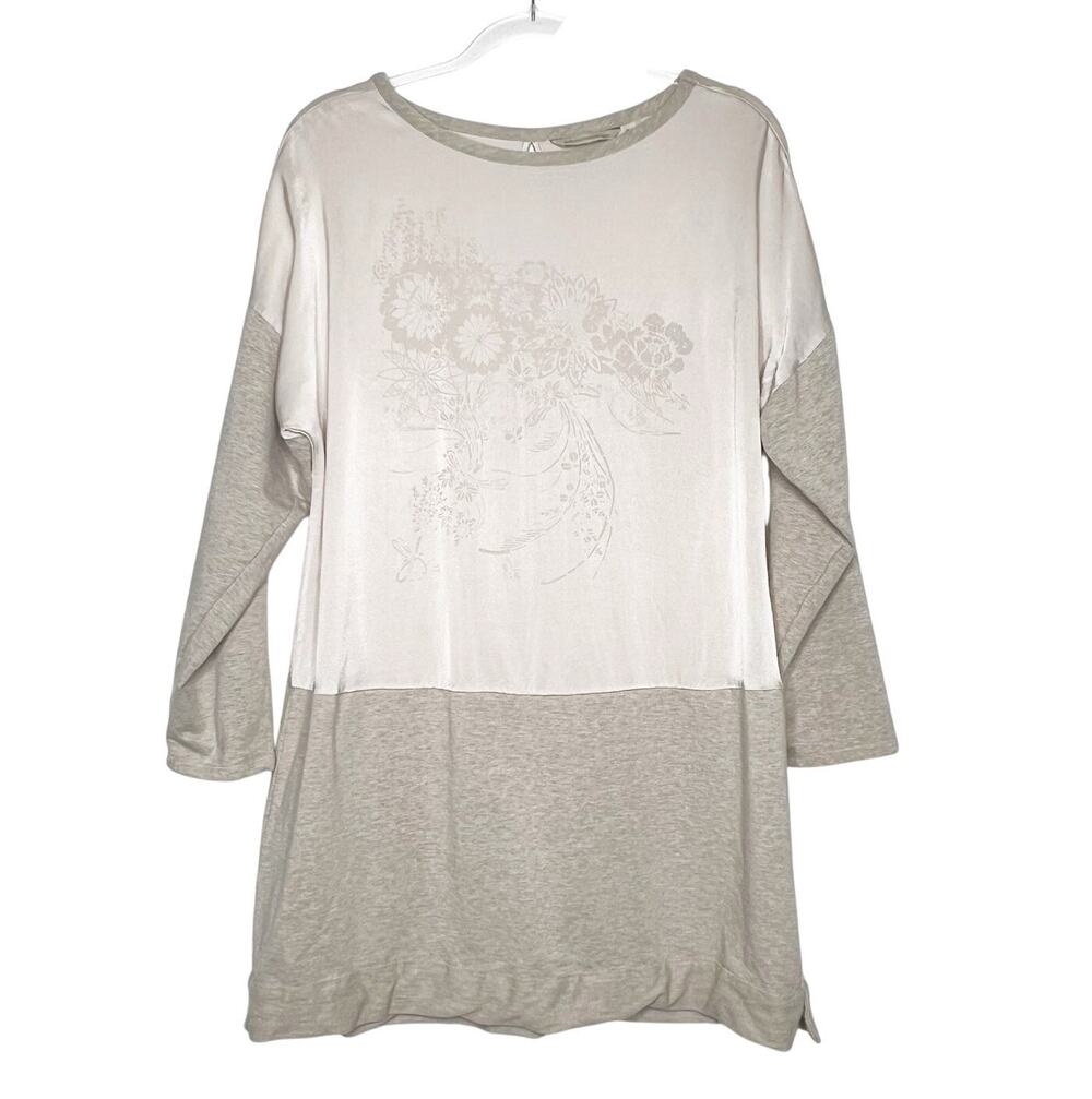 SOFT SURROUNDINGS Tunic Top Round Neck Relaxed Fit Pullover White Gray Womens L
